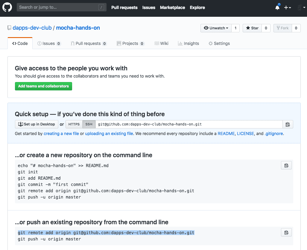 Copy the git remote add command after the repository has been created on github